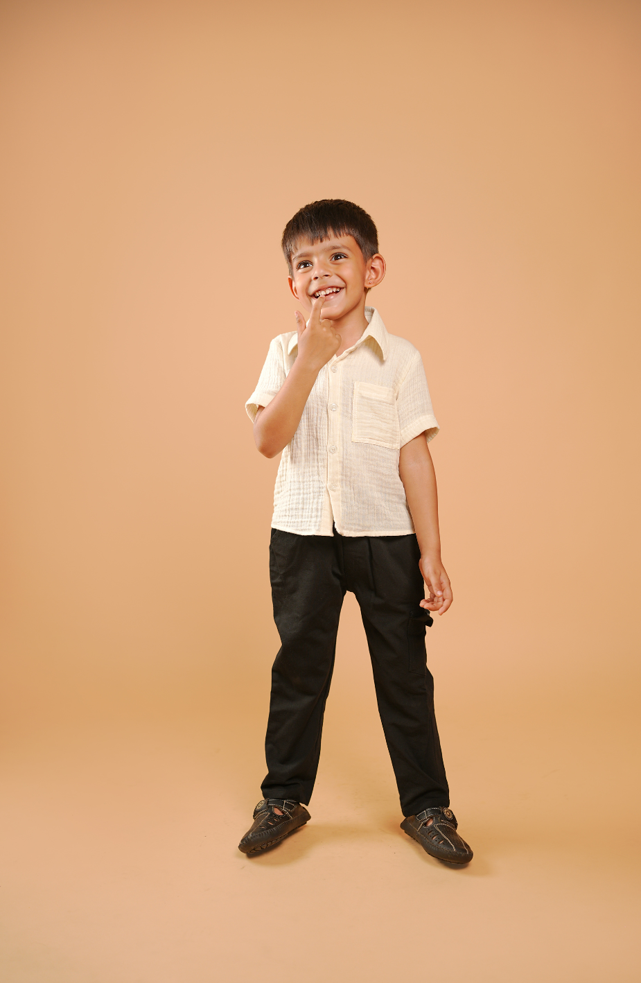 Cream Casual Shirt For Boys