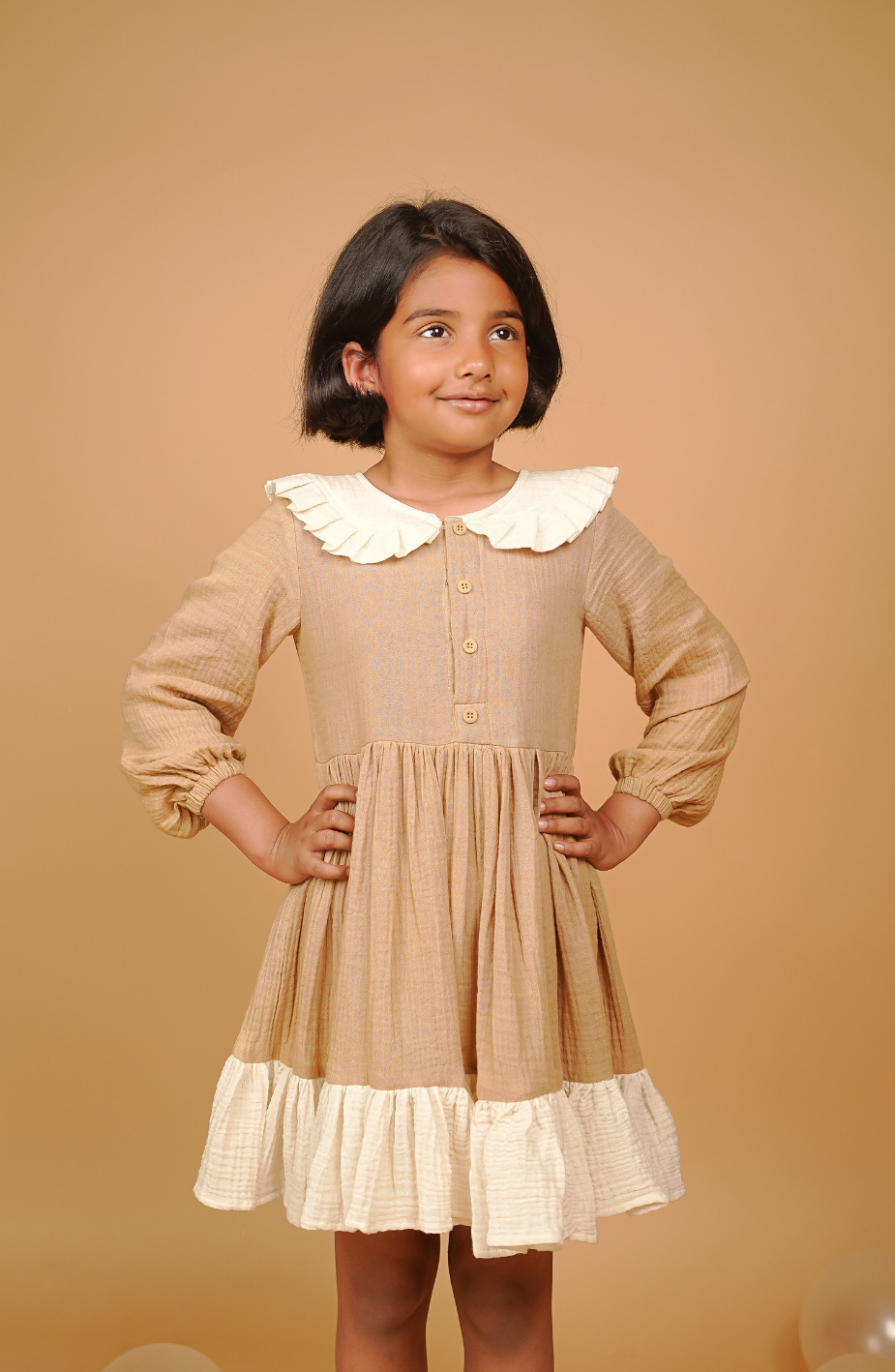 Tan Ruffle Dress For Girls