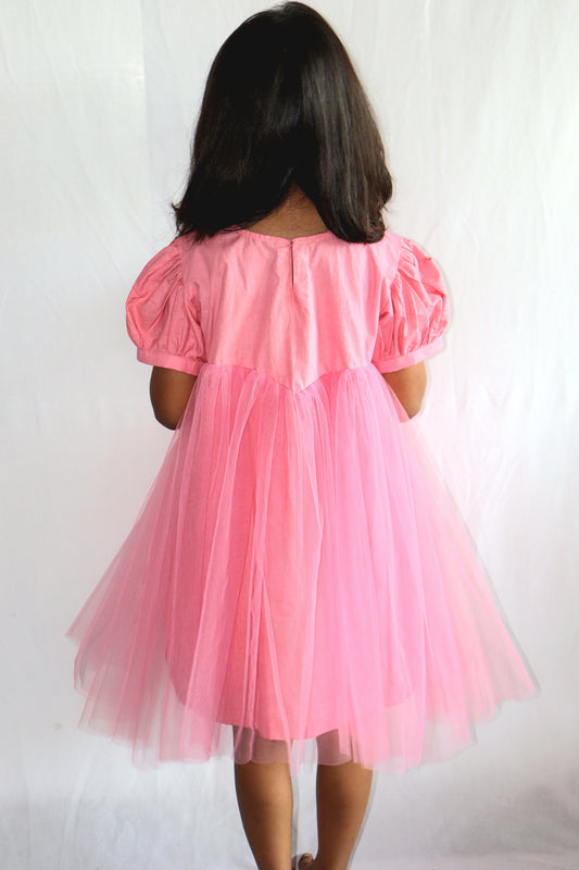 Pink net frill cotton frock