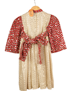 Ameyru Radiant Mirror-Work Ethnic Frock for Girls – Festive Cream & Red Outfit