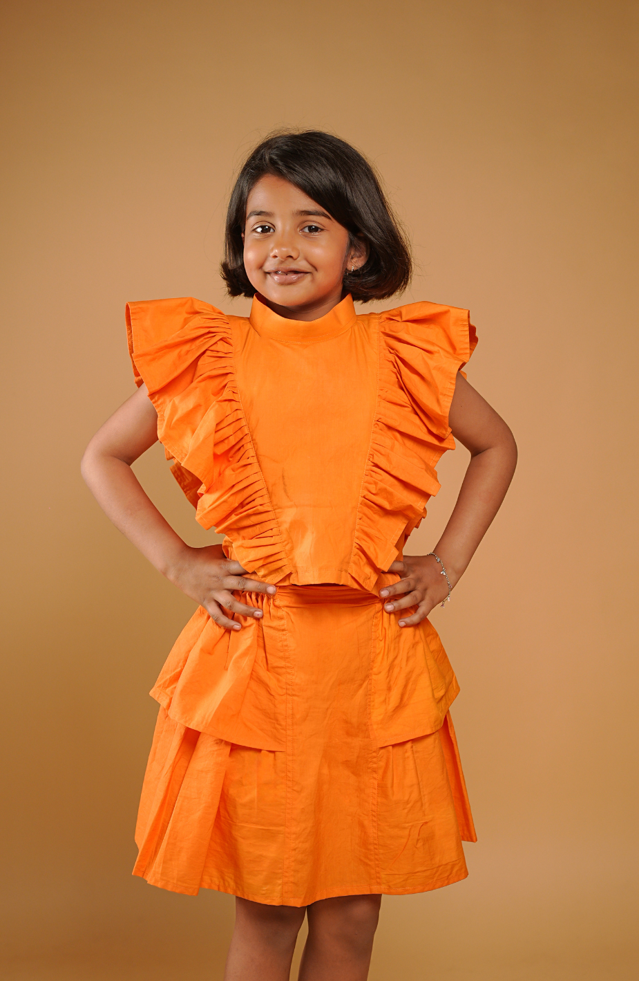 Designer Orange Girls Cotton Frock