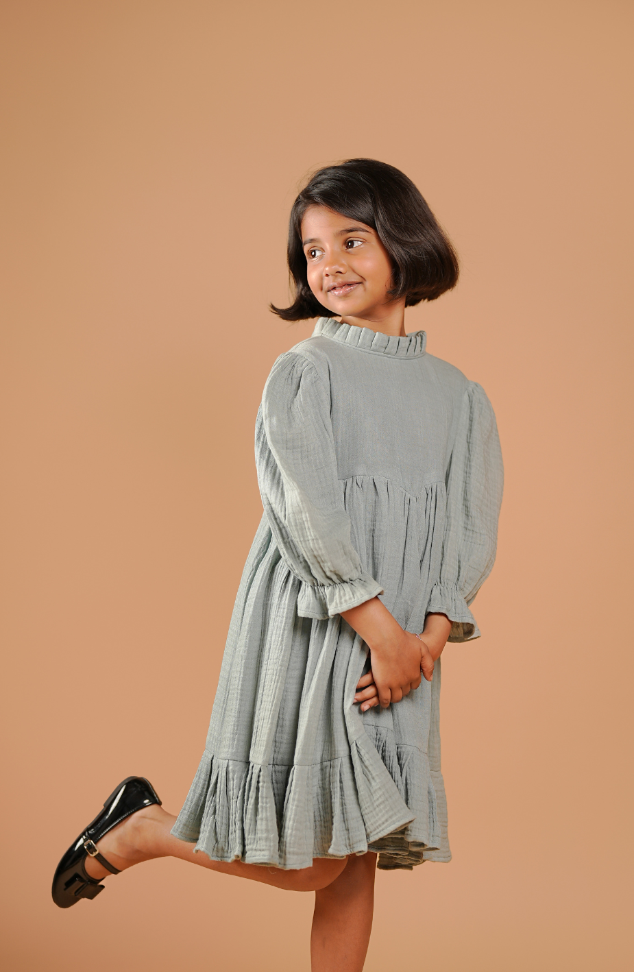 Blue Tiered Dress For Girls
