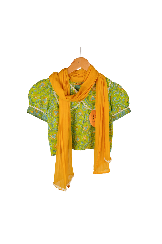 Ameyru Green & Yellow Floral Lehenga Choli Set