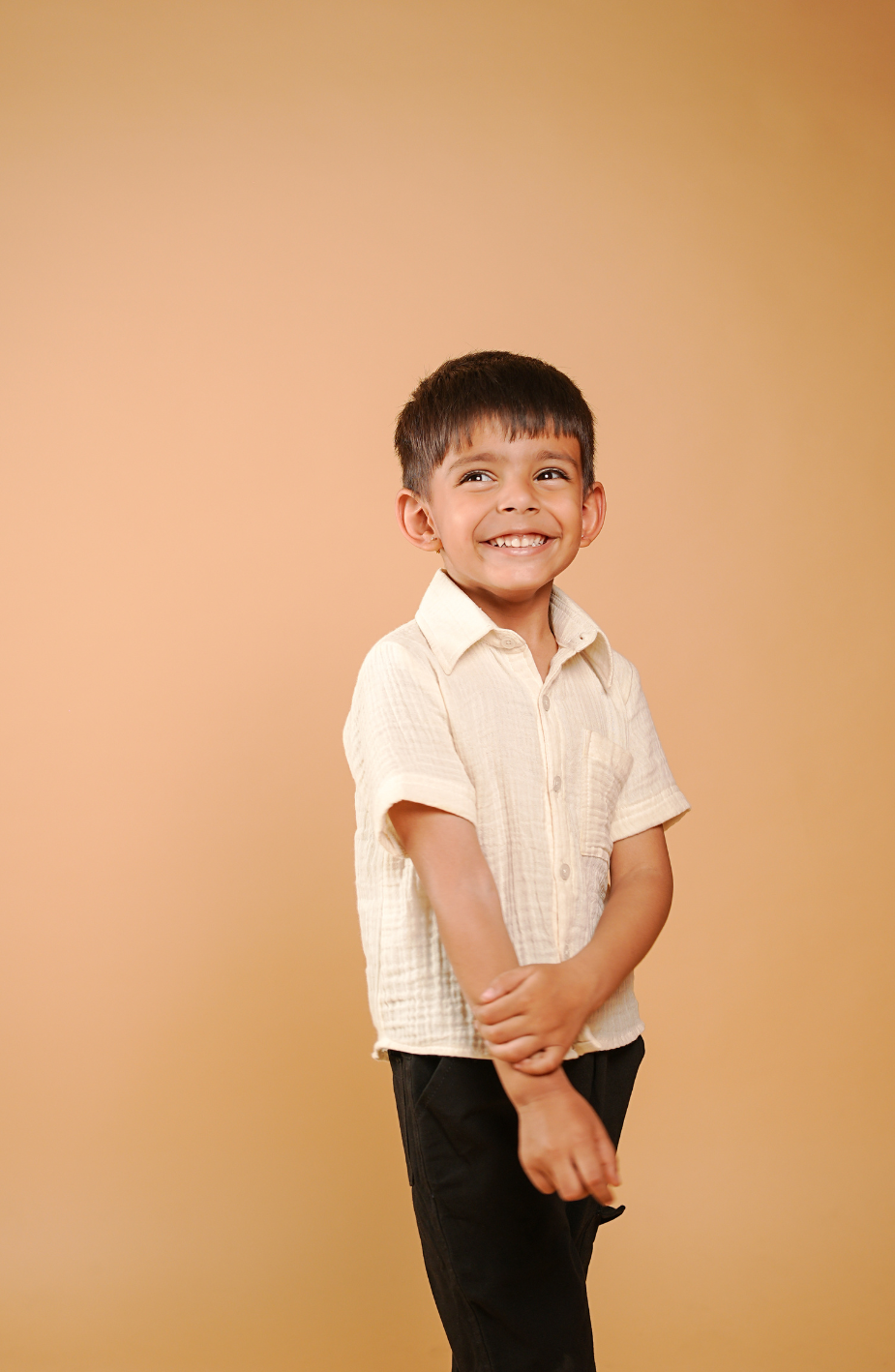 Cream Casual Shirt For Boys