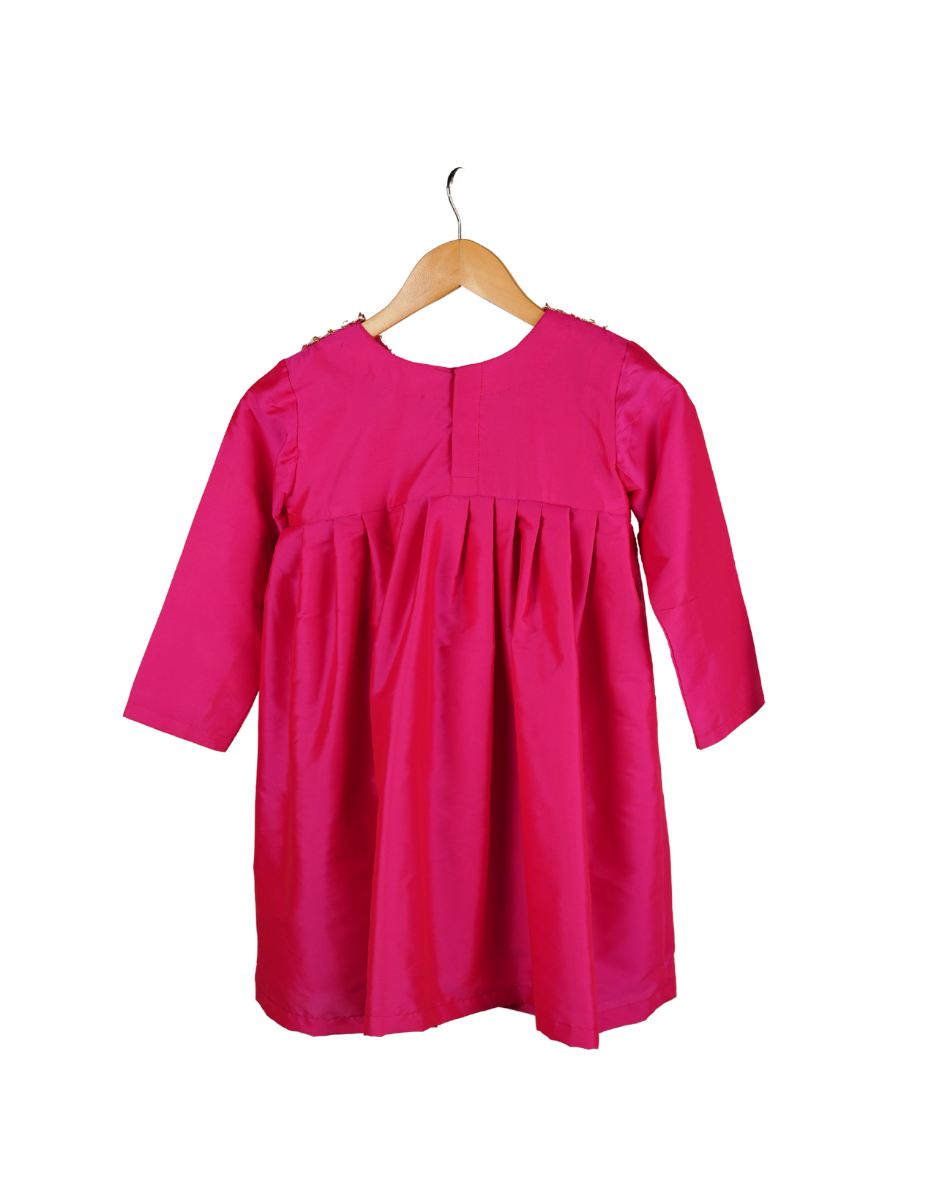 Ameyru Rani Pink Silk Pleated Kurta & Palazzo Set for Girls