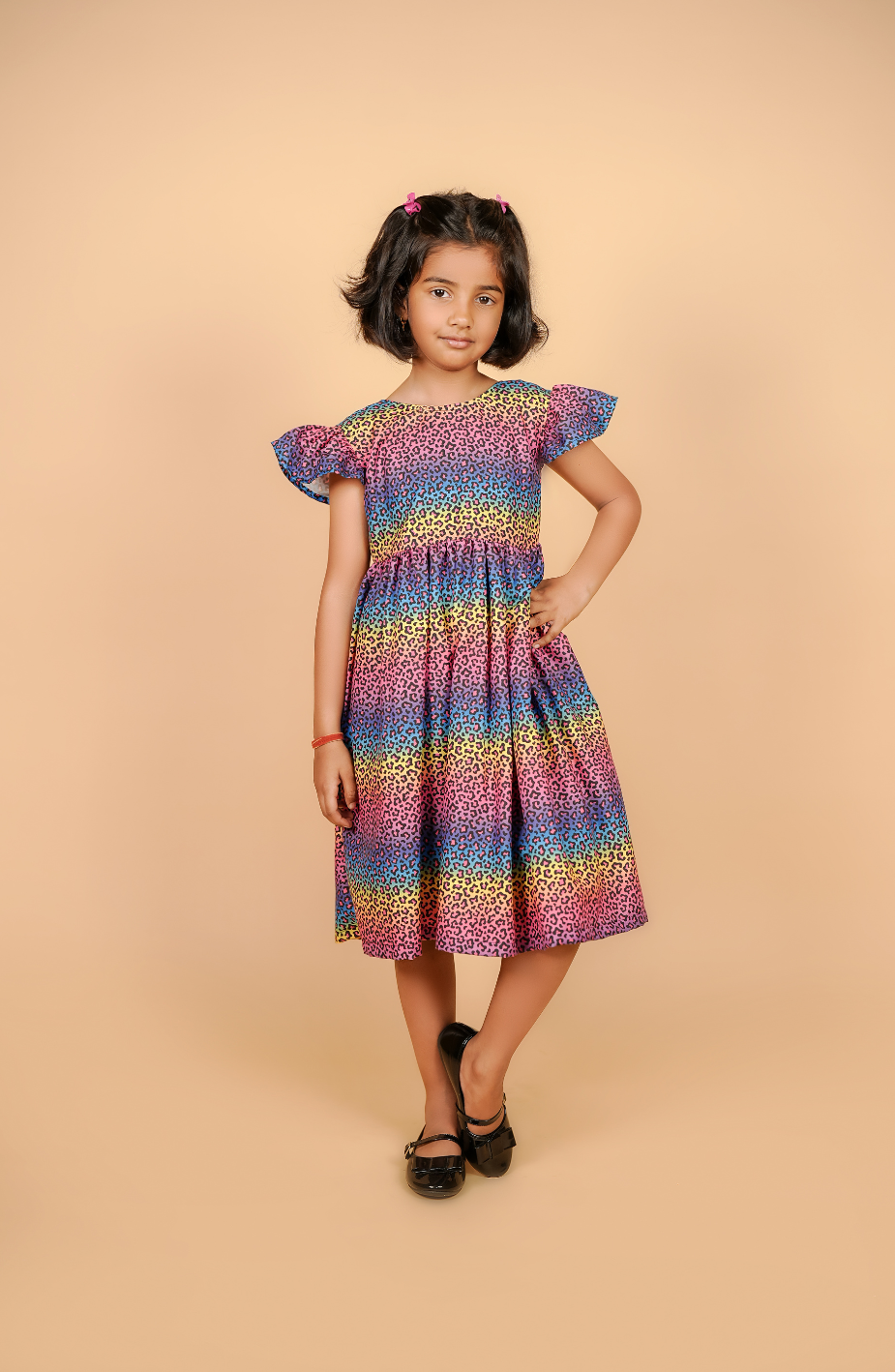 Rainbow Leopard Print Girls Frock