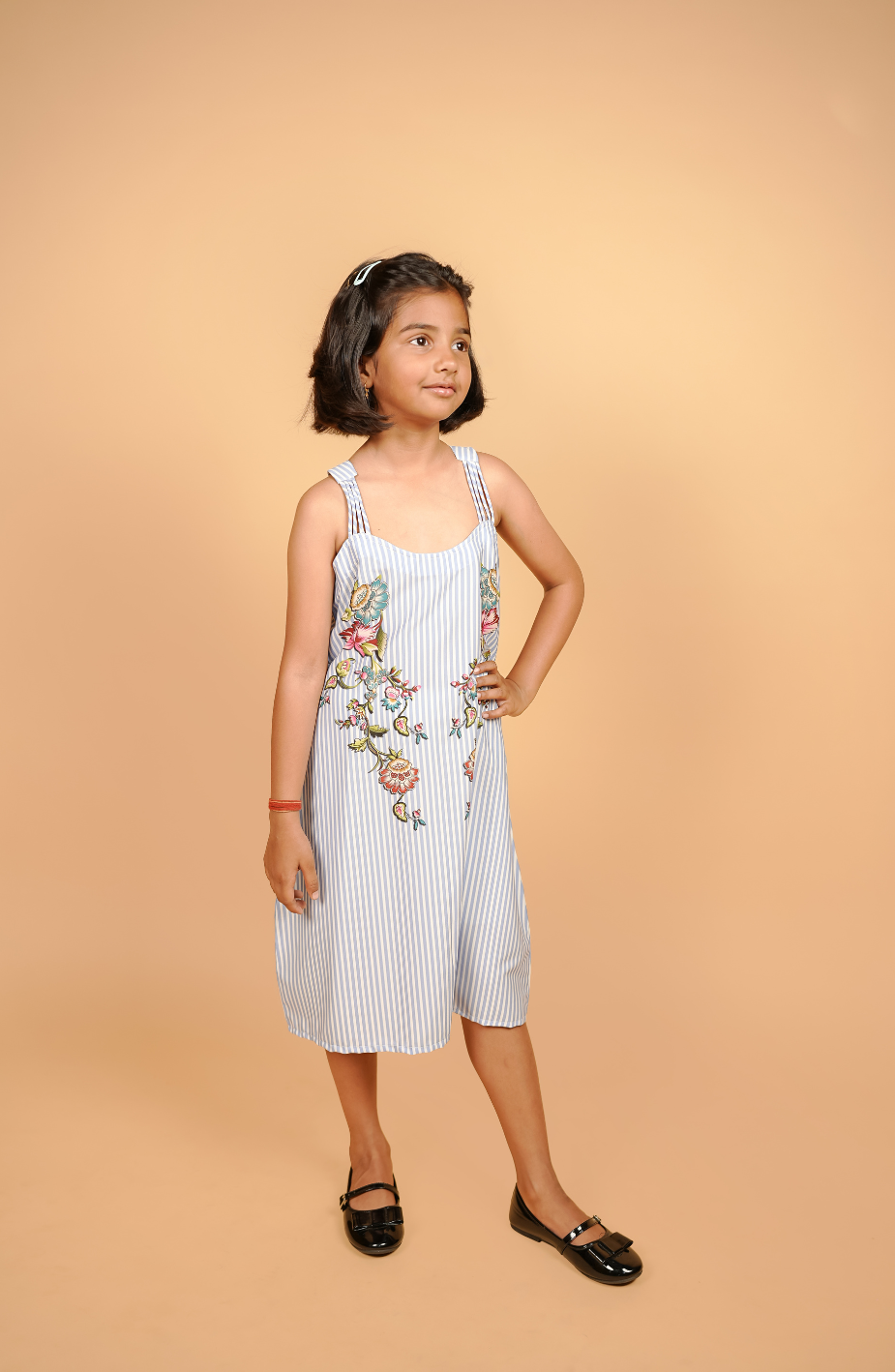 Striped Floral Girls Frock for Daily Wear
