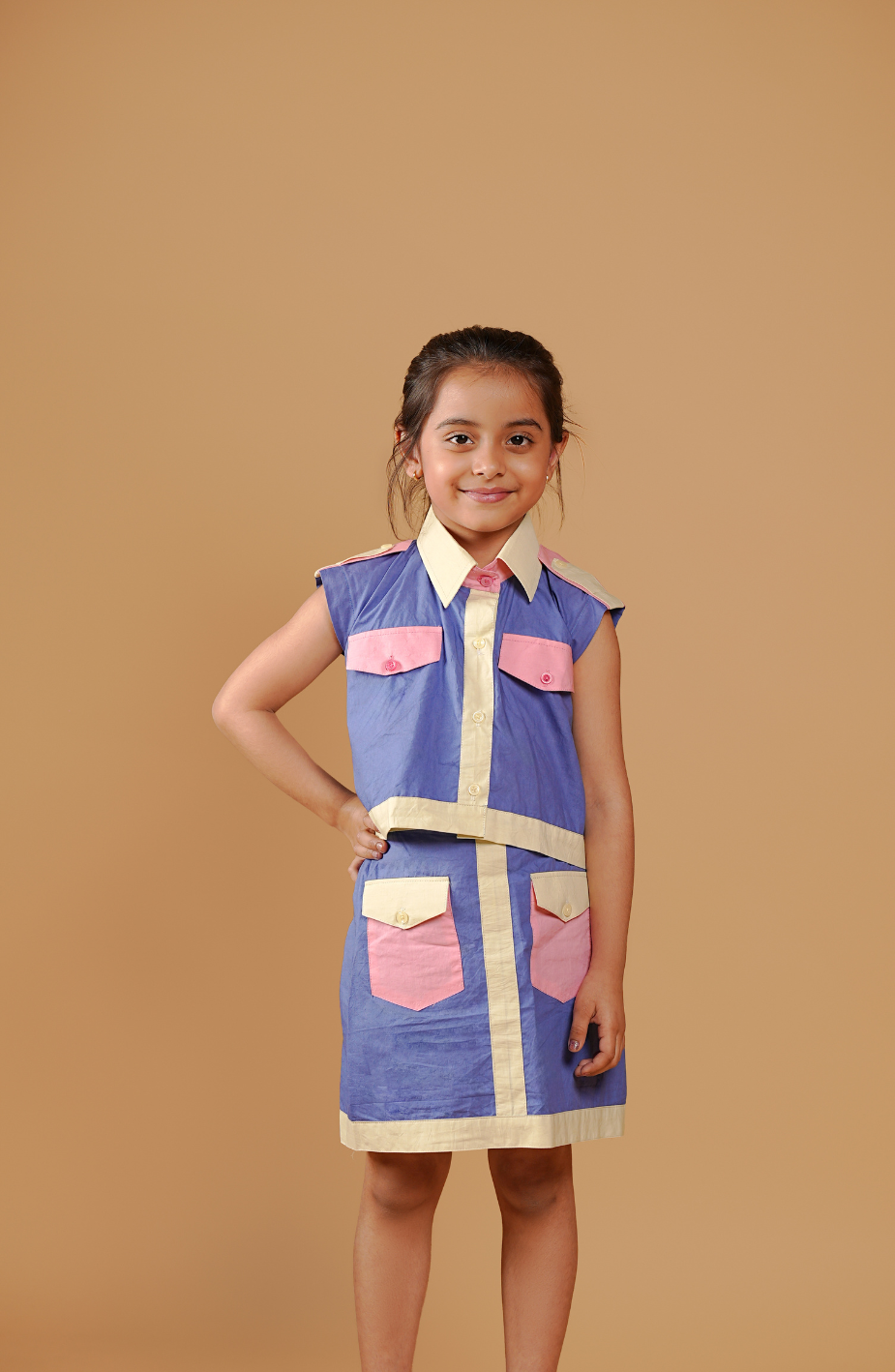 Stylish Color Blocked  cotton Outfit for Girls