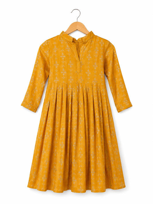 Ameyru Marigold Chiffon Pleated Tunic Set