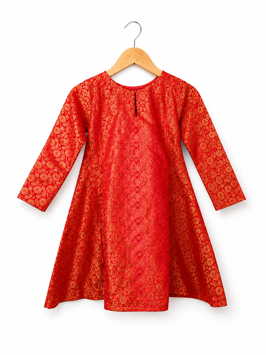 Ameyru pink Floral Brocade Silk Kurta