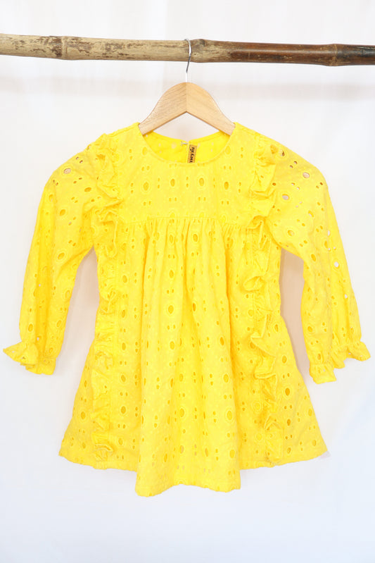 Ameyru Hakoba Cotton Yellow frock