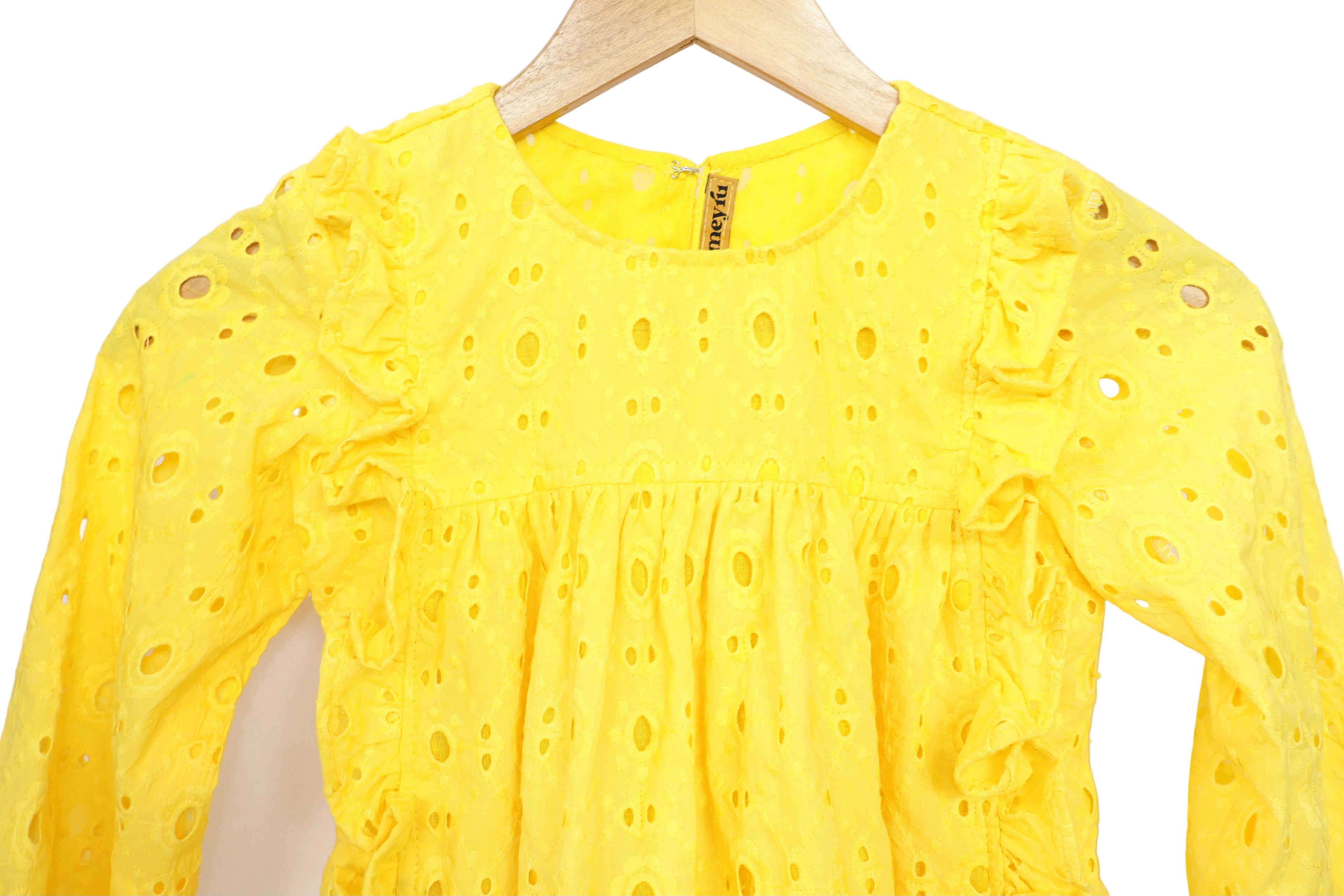 Yellow Hakoba Cotton Frock for Girls – Breathable & Stylish Everyday Wear