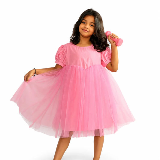 Pink net frill cotton frock