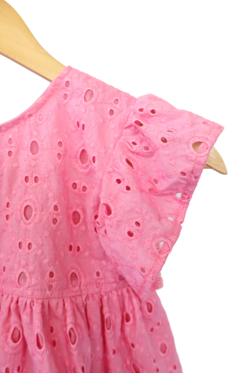 Ameyru Pink Cotton Ruffle-Sleeve Co-Ord Set for Girls