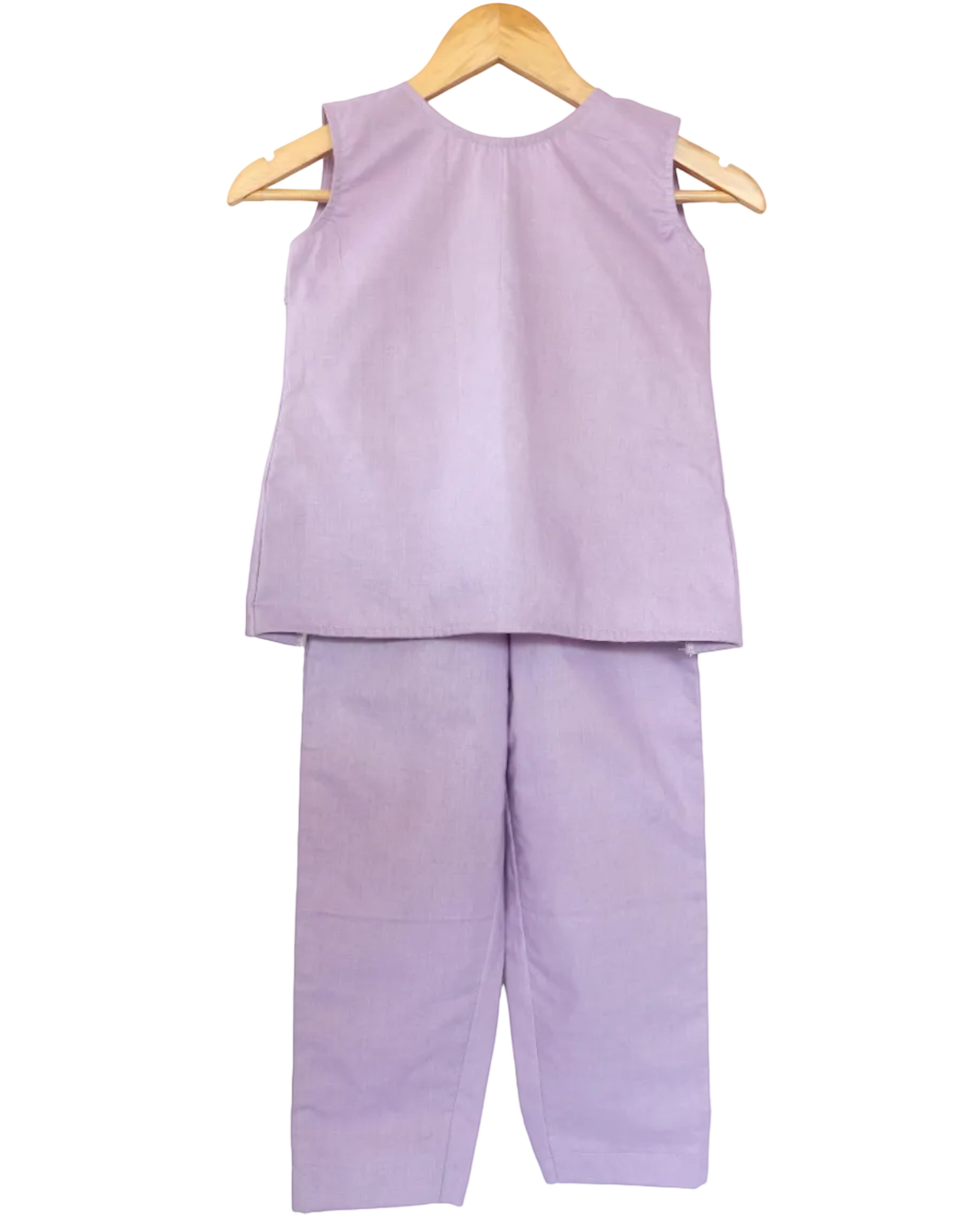 Ameyru Lavender Pure Cotton Backless Co-Ord Set for Kids – Summer Casual Wear