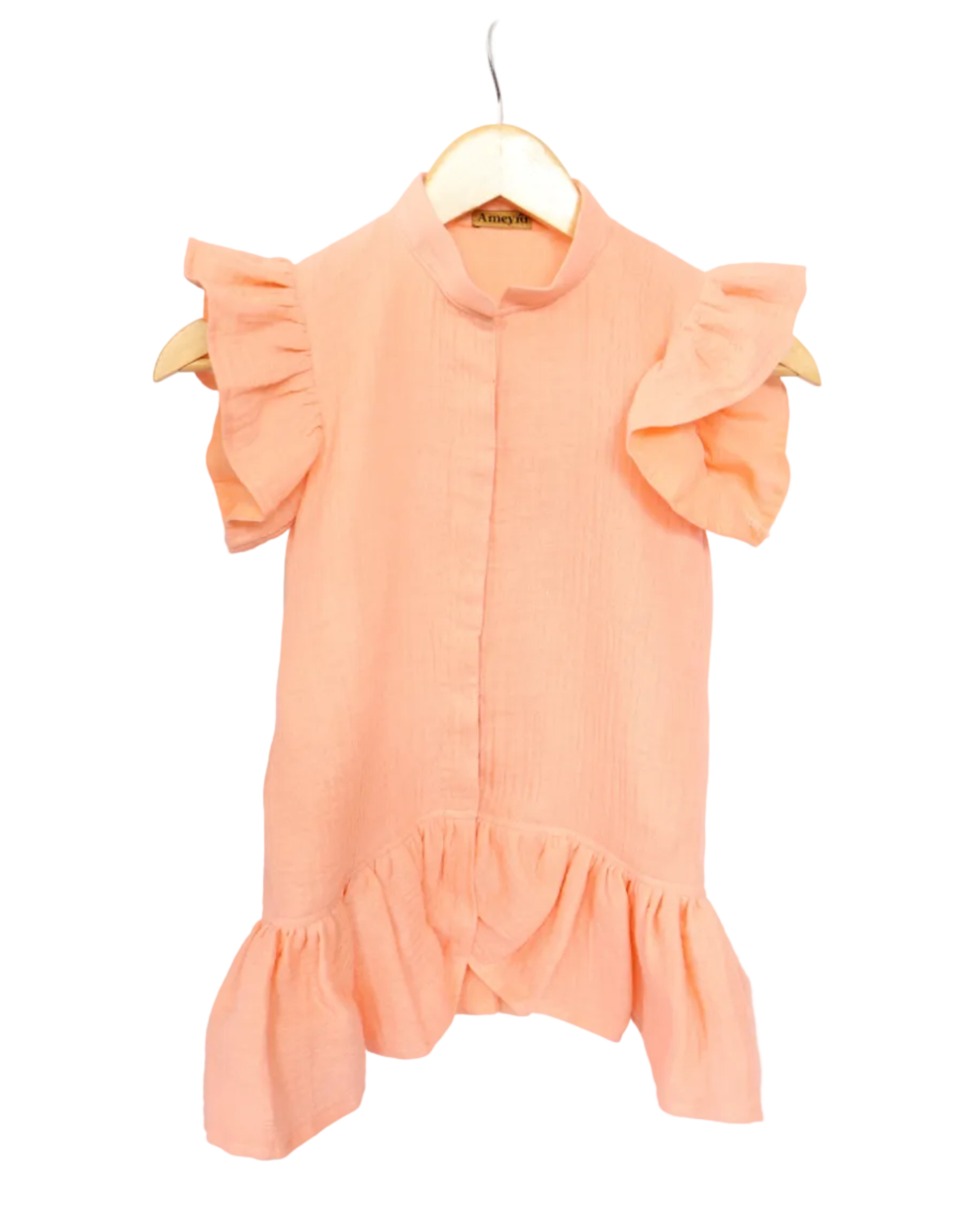 Peach Muslin Long Tunic & Trousers Co-Ord Set for Kids – Modest & Festive Wear
