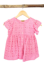 Ameyru Pink Cotton Ruffle-Sleeve Co-Ord Set for Girls