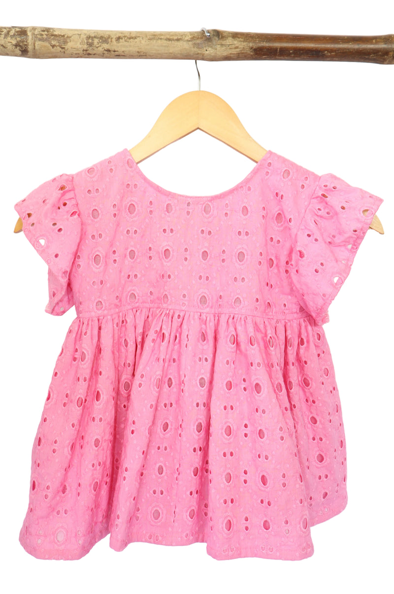 Ameyru Pink Cotton Ruffle-Sleeve Co-Ord Set for Girls