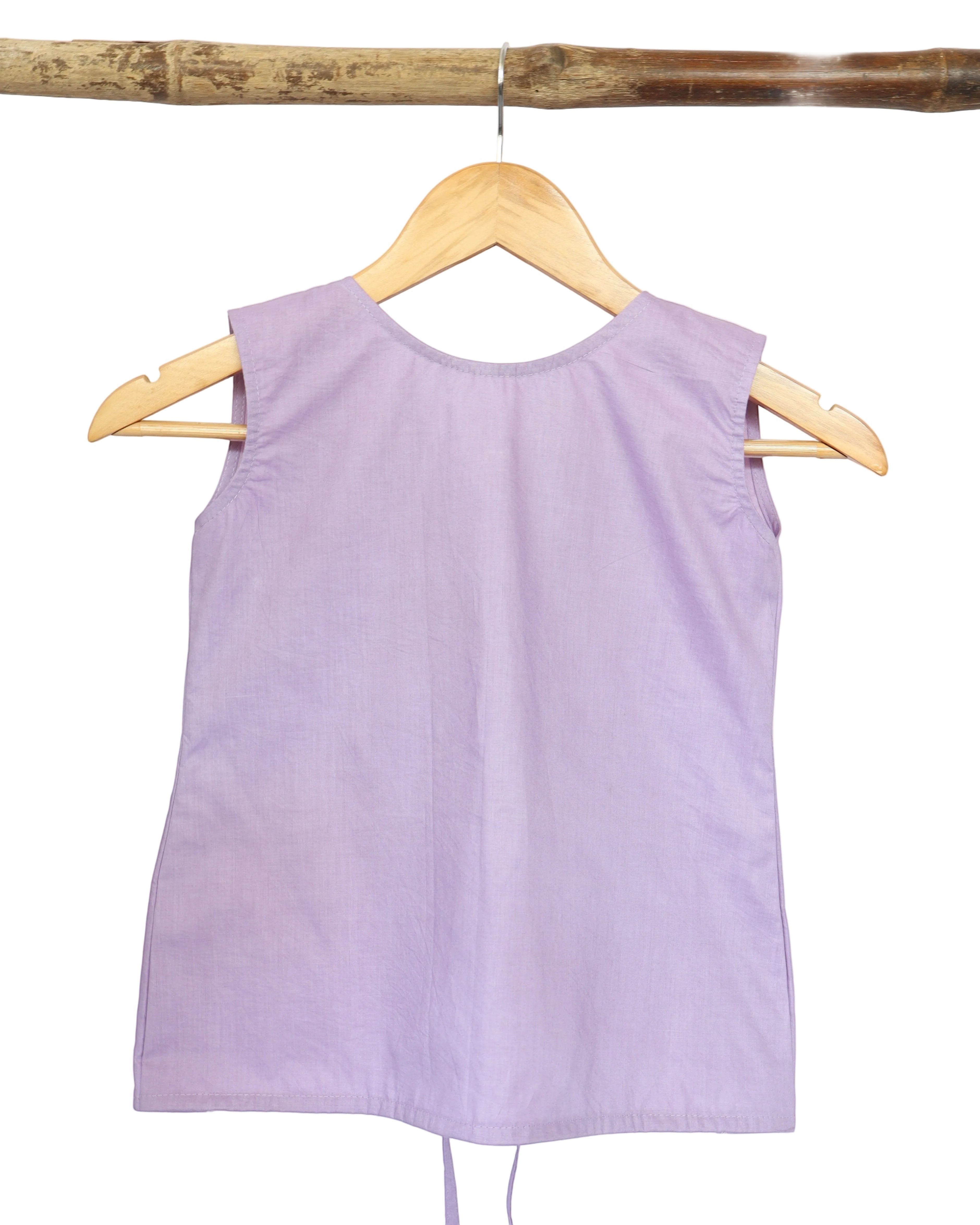 Ameyru Lavender Pure Cotton Backless Co-Ord Set for Kids – Summer Casual Wear