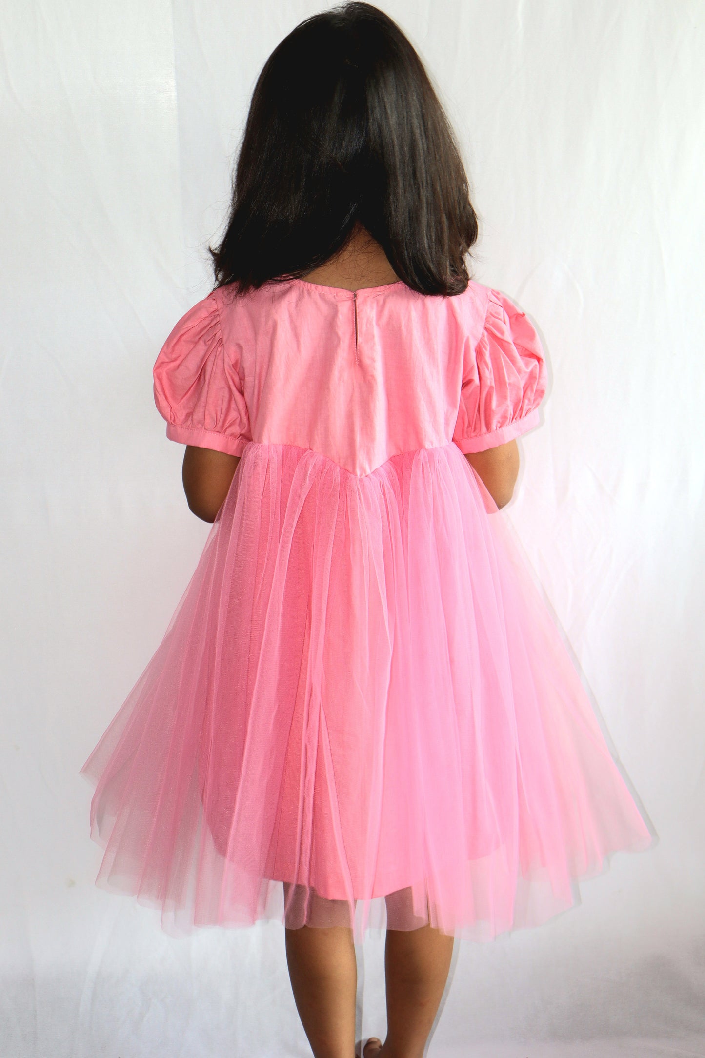 Pink net frill cotton frock