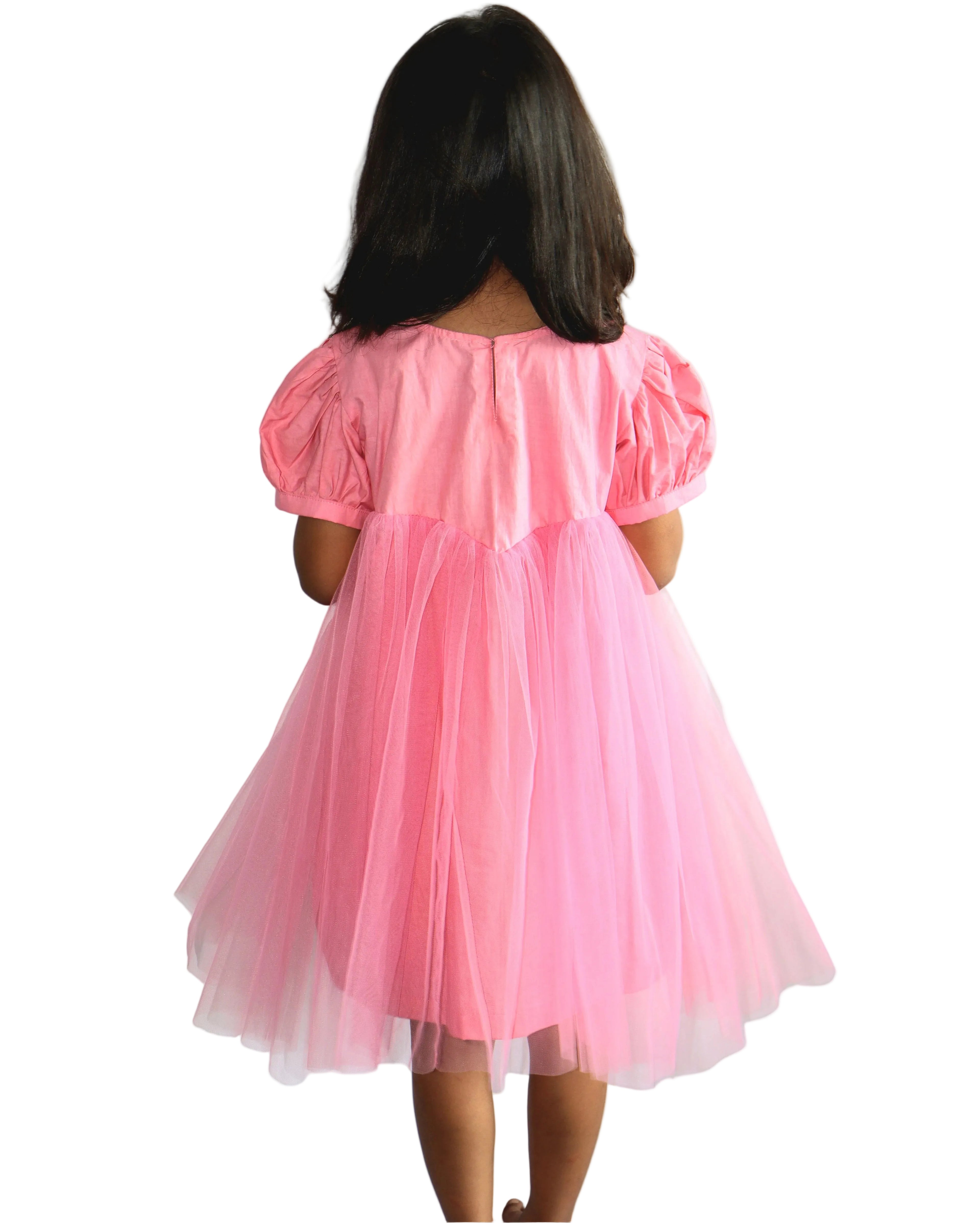 Ameyru Pink Net Frill Cotton Frock for Girls – Elegant Party & Festive Wear